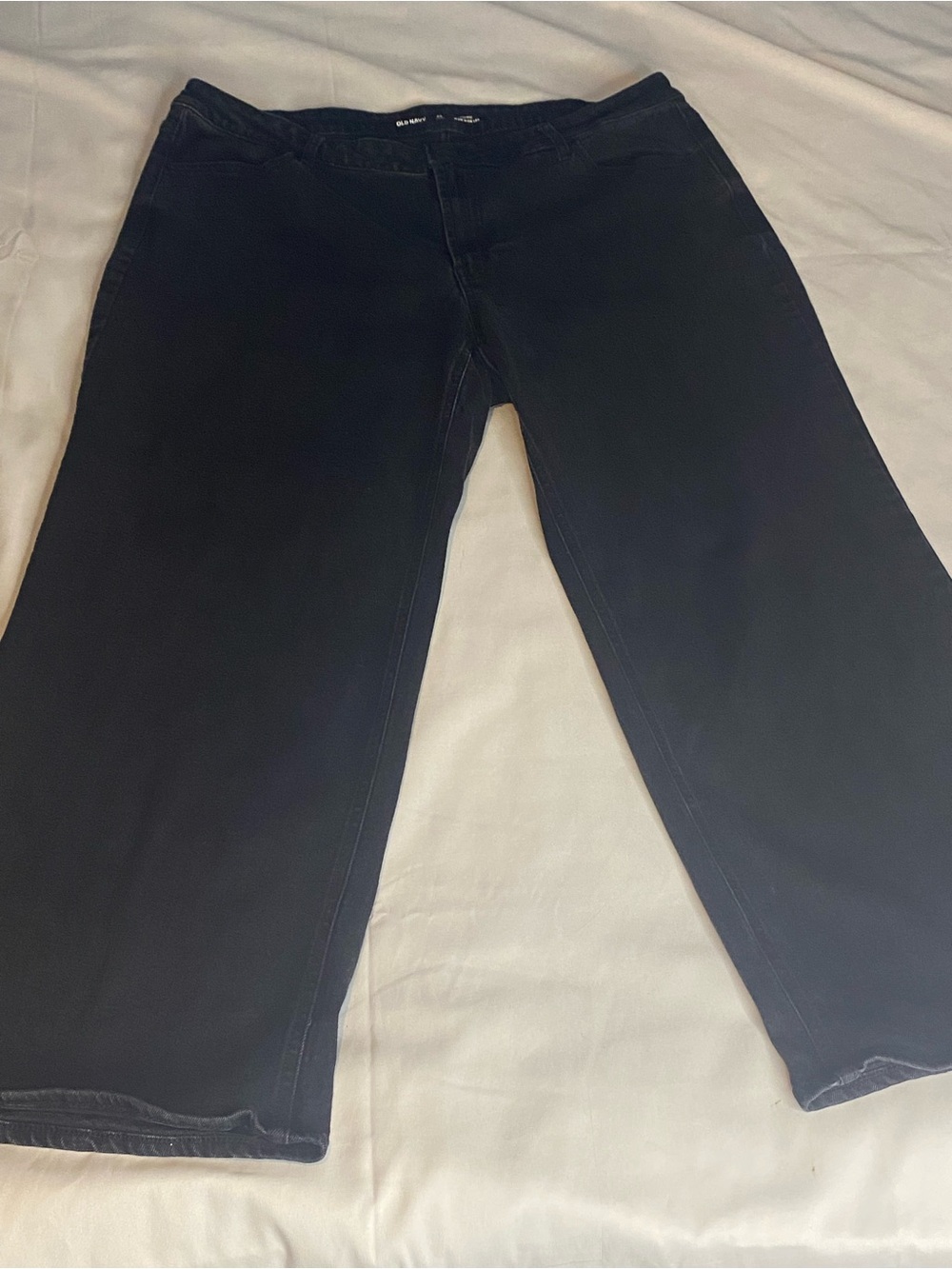 Womans Old Navy High Rise Wide Leg Black Denim Jeans Size 20 Short